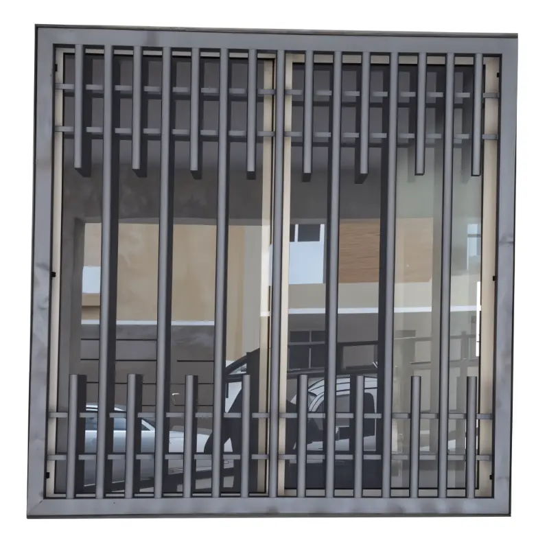 Modern steel window grill with durable black metal frame for home security